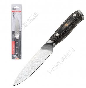 Ogma Нож д/овощей L10см,лезвие гравированное под/дамасскую сталь 5CR15MOV,литая ручка с деревянной вставкой,блистер (12) 