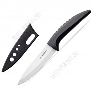Нож д/овощей с чехлом L10см,керамическое лезвие+пластиковая ручка,черный,блистер (12) 