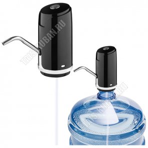 Помпа (аккумулятор 1200mAh)  на бутыль 19л, металлический носик, трубка для забора воды  L50см, USB кабель (в комплекте), цвет черный (60) 