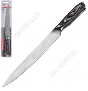 Ogma Нож разделочный L20см,лезвие гравированное под/дамасскую сталь 5CR15MOV,литая ручка с деревянной вставкой,блистер (12) 