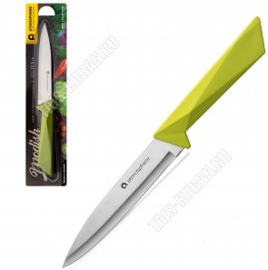 Нож универсальный L12,5см нержавеющая сталь +пластиковая зеленая ручка блистер (12) 