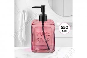 Дозатор для жидкого мыла 550мл, розовый/прозрачный 