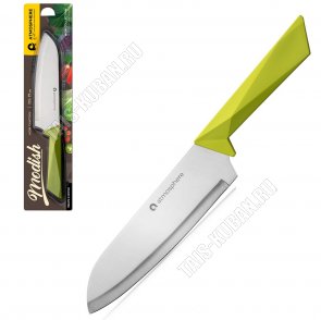Нож сантоку L17см нержавеющая сталь +пластиковая зеленая ручка блистер (12) 