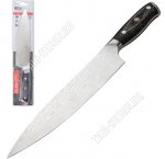 Ogma Нож поварской L20см,лезвие гравированное п/дамасскую сталь 5CR15MOV,литая ручка с деревянной вставкой,блистер (12) 
