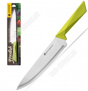Нож поварской L19,5см нержавеющая сталь +пластиковая зеленая ручка блистер (12) 
