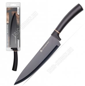 Нож поварской L20см черная с золотом полоса, сталь +прорезиненная ручка (12) 