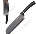Нож сантоку L16,5см черная с золотом полоса, сталь +прорезиненная ручка (12)