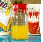 Кувшин 1,5л с пласт.крас.крышкой,прозрач.с рельефом (ф.цилиндр) п/уп (6)