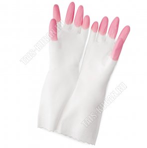 Перчатки хозяйственные пвх без латекса, усиленные на пальцах, бело-розовые, размер S, 1 пара, упаковка пакет (10) 