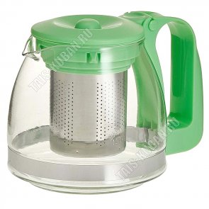 Чайник заварочный стеклянный 0,7л, съемный нержавеющий фильтр, пластиковая крышка и ручка,зеленый,подарочная упаковка (12) 
