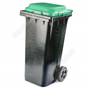 Бак для мусора 120л на колесах (58х48 h97см) с крышкой, черно-зеленый (1) 