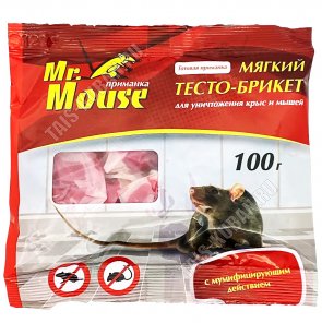 Приманка тесто (брикет) 100г, от крыс и мышей с МУМИФИЦ. эф-й, пакет Mr.Mouse (50) 