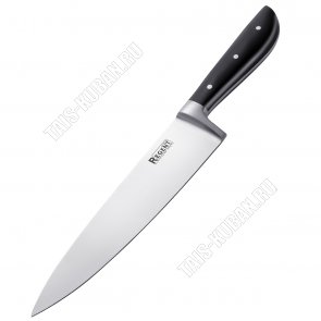 PIMENTO Нож шеф-разделочный 32,5см,лезвие нержавеющая сталь 3Сr13,черная прорезиненная ручка,блистер (12) 