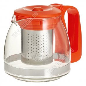 Чайник заварочный стеклянный 0,7л, съемный нержавеющий фильтр, пластиковая крышка и ручка,оранжевый,подарочная упаковка (12) 