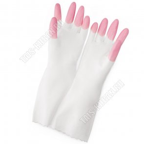 Перчатки хозяйственные пвх без латекса, усиленные на пальцах, бело-розовые, размер М, 1 пара, упаковка пакет (10) 