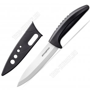 Нож универсальный с чехлом L12,5см,керамическое лезвие+пластиковая ручка,черный,блистер (12) 