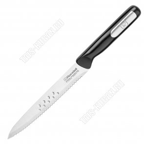 Bayoneta Нож универсальный 14см,лезвие нержавеющая сталь X 30Cr14 с выемками,черная пластиковая ручка с металлической вставкой,блистер (12) 