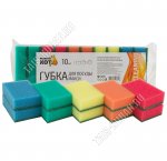 Губка д/посуды 10шт.(95х65х30мм) поролон+фибра Макси,микс (30) 