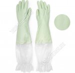 Перчатки хозяйственные пвх без латекса, зеленые, высокий прозрачный манжет, размер L, 1 пара, упаковка пакет (18 