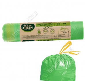 Мешки для мусора 60л 14мкм (в рулоне 10шт) с завязками салатовые 