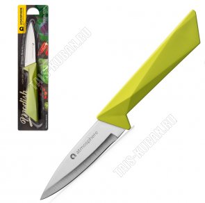 Нож для овощей L9см нержавеющая сталь +пластиковая зеленая ручка блистер (12 