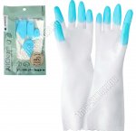 Перчатки хозяйственные пвх без латекса, усиленные на пальцах, бело-голубые, размер М, 1 пара, упаковка пакет (10) 