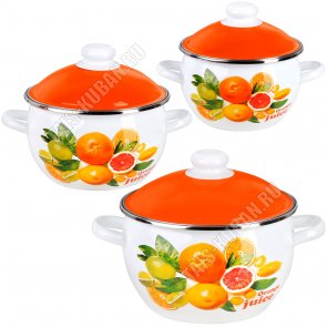 Orange Набор 3предмета (кастрюли 2,0/3,0/4,0л) металлическая оранжевая крышка, белая эмаль,пластиковая ручка/кнопка(шар) 