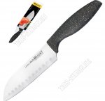 FILO Нож сантоку 15см,лезвие нержавеющая сталь 3Сr13,бакелитовая ручка черный с бело-золотым крапом,блистер (12)