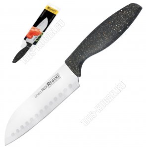 FILO Нож сантоку 15см,лезвие нержавеющая сталь 3Сr13,бакелитовая ручка черный с бело-золотым крапом,блистер (12) 