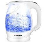 Чайник стекло 1,8л 2200Вт диск,подсвет,автооткл,фильтр-сетка,вращ.360°,защ.б/воды,белый (6)