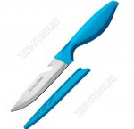 Нож универсальный с чехлом L11см с открывалкой,нержавеющая сталь+пластиковая ручка,синий,блистер (12)