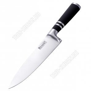 ORIENTE Нож шеф-разделочный 34см,лезвие нержавеющая сталь 3Сr13,черная прорезиненная ручка,блистер (12) 
