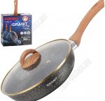 Черно-золотой Сковорода d26 h6,5cм,стеклянная крышка,бакелитовая ручка