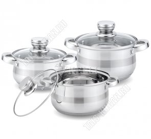 НАБОР кастрюль 3шт (бочка 2,1/3,0/4,0л) стекл.крыш,инд.дно 5-ти сл,мерн.шкала,комбин.полир,п/у (4) 