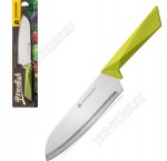 Нож сантоку L17см нержавеющая сталь +пластиковая зеленая ручка блистер (12)
