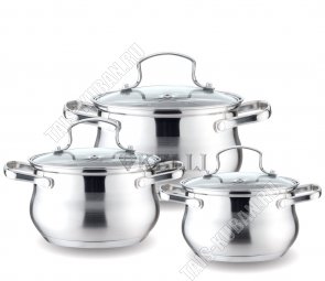 НАБОР кастрюль 3шт (цил. 2,1/3.0/4.0л) стекл.крыш, 5-ти сл.инд.дно,зеркал.полир (4) 