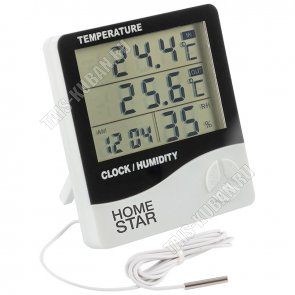 Термометр-гигрометр 3 показателя (температура в помещении/на улице°C, относительная влажность %), погрешность +/- 1°, цена деления  0,1°С, диапазон измерения t от -20 до +70°С /относительная влажно10-99%, встроен.часы,будильник,блистер,бат.1ААА (не компл) 