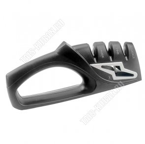 Точилка для ножей 3-х секционная,нержавеющая сталь+пластик,прорезиненное дно,черный,подарочная упаковка (12) 
