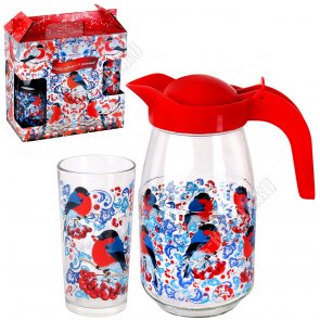 Снегири на рябине Набор 7пр (кувшин 1,5л и 6высок.стакана0,3) п/у (3) 