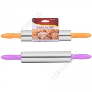 Скалка (нерж) L42 d5см,раб.дл.22см, ручк.пластик,3 цв.(6) 