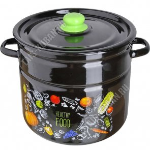 Овощи Кастрюля черный (цил) 9,0л мет.крышк,зел.пласт.ручка/кноп