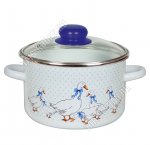 Гуси Кастрюля (цилиндр) 4,0л,стеклянная крышка,пластиковая ручка/кнопка,белый (4) 