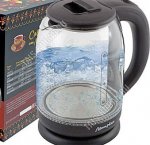 Чайник стекло 1,8л 1500Вт диск,повор.360, внутр.подсвет,автооткл,защита б/воды,черный (12) 