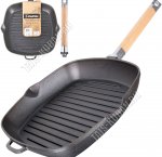 Сковорода-гриль съемн.дерев.руч 28х28см,черн,инд.дно,прям.борт h4,5см,толщ.ст/дна 3,5/4,0мм,2слива (4) 