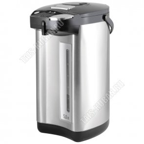 Термопот 5,0л 750Вт, 3 реж.подачи воды,автоподача воды, блок.руч.помпы,автоподогрев,защ.б/воды, корпус нержав.сталь, черн/серебро (6) 