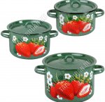 Клубника изумр в крап Н-р кастрюль 3шт (ф.цил 1,5/2,9/3,9л) мет.крыш и ручк