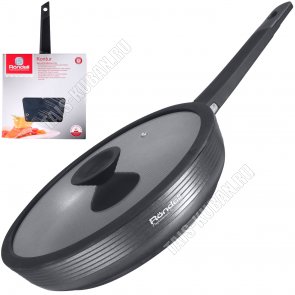 Kontur Сковорода-Вок d28см,стеклянная крышка с силиконовой ручкой и ободком,графит,2-х слойное покрытие Xylan Plus,толщина стенок 2,5мм,индукционное дно толщиной 4,5мм,бакелитовая ручка,рельефное внешнее покрытие,подарочная упаковка (6) 