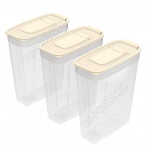 Емкость д/сыпучих Н-р 3шт 1,8л-3шт с дозат,прозр/беж,прям.(17х8,5 h25см) (24) 