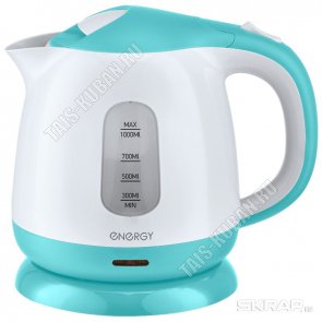 Чайник пластик 1,0л 1100Вт диск,защ.б/воды,бел/бирюза (8) 
