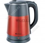 Чайник нержавеющий+пластик 1,8л 2200Вт диск, двойные стенки, автоотключение,защита без воды,вращение на 360°,красный(12) 